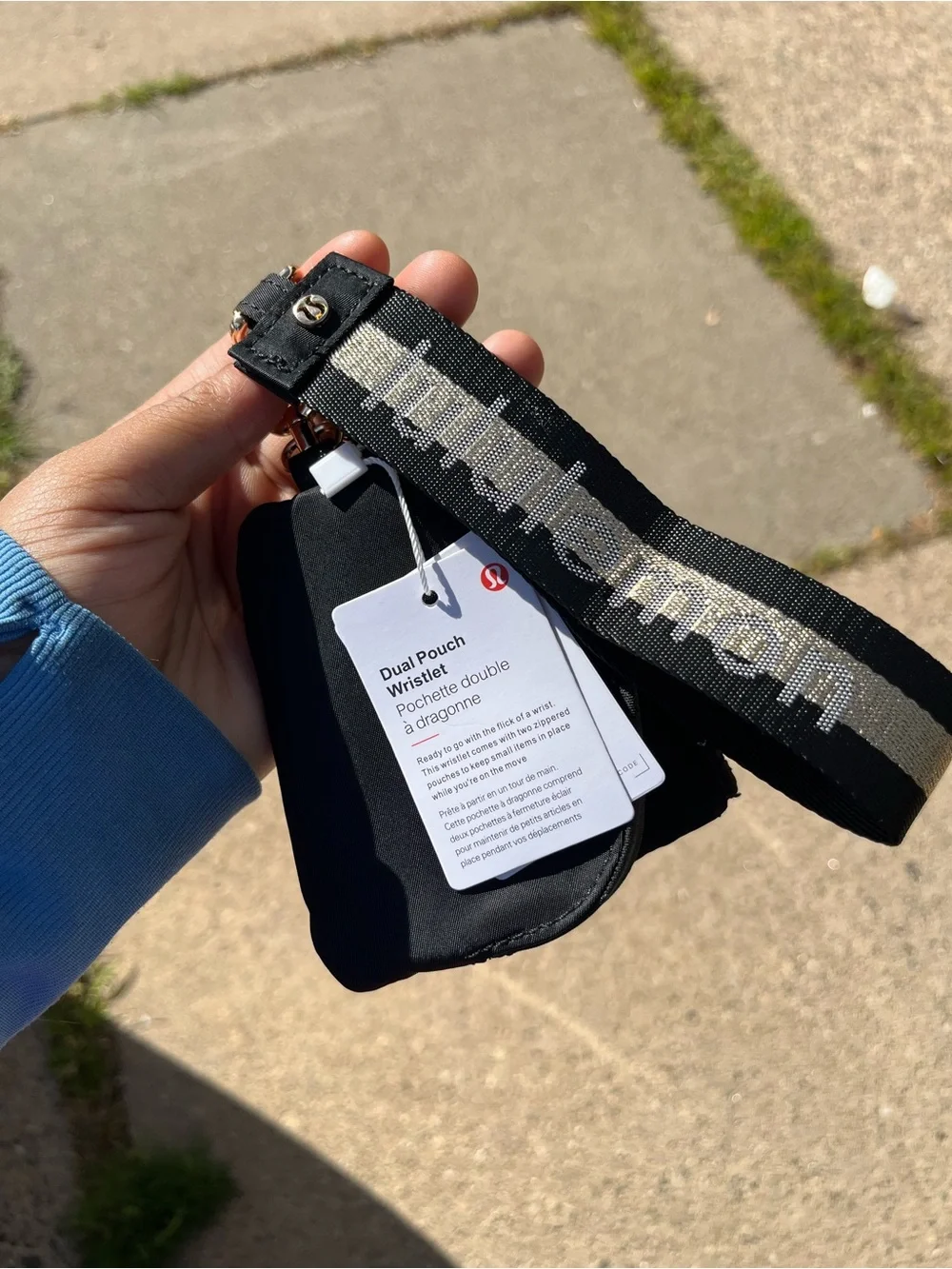 lululemon Black Dual Pouch Wristlet with Branded Strap